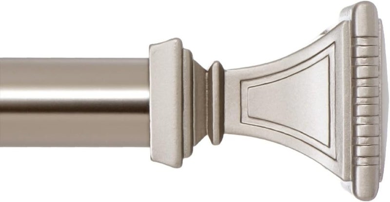 Ivilon Decorative Window Curtain Rod - Carved Square Finials, 1 1/8 in Rod, 72 to 144 in. Satin Nickel - Image 1